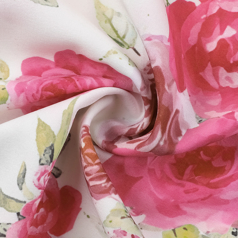 Women summer sexy rose print suspender dress 14