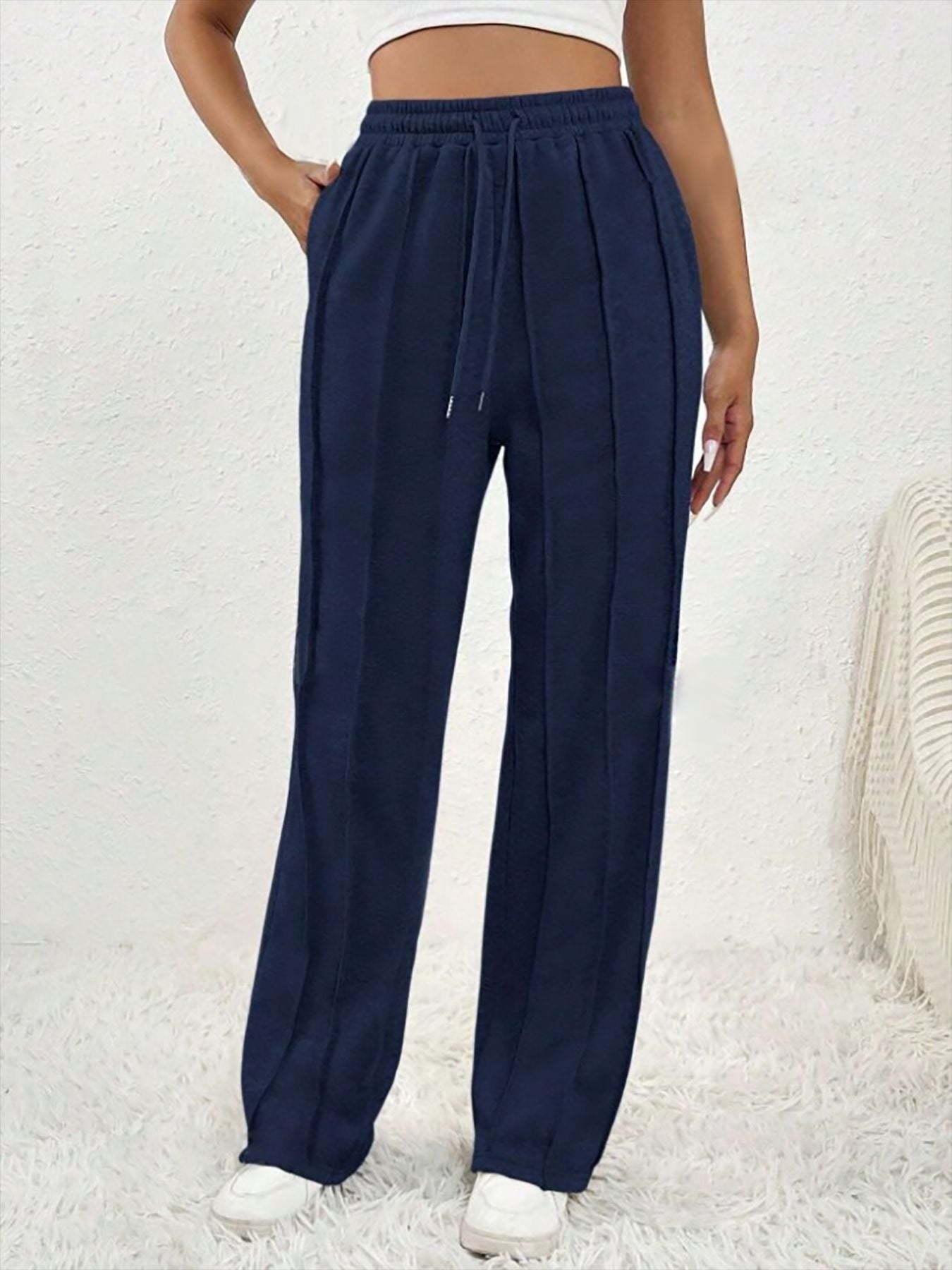 Women Casual Drawstring Vertical Striped Sweatpants 7