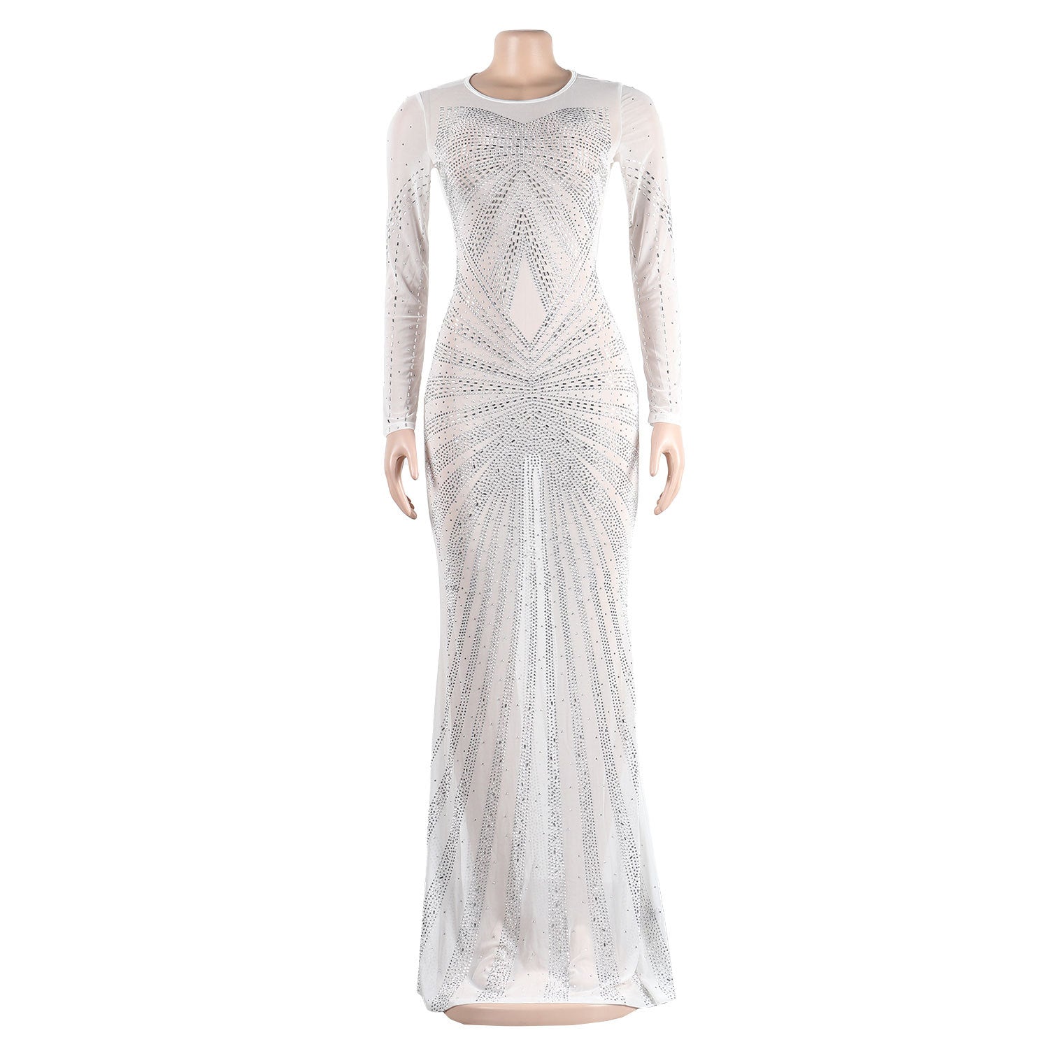 Sexy Rhinestone Beaded Long Sleeve Evening Dress 10