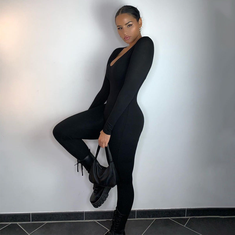 Women solid long sleeve Basic Jumpsuit 5