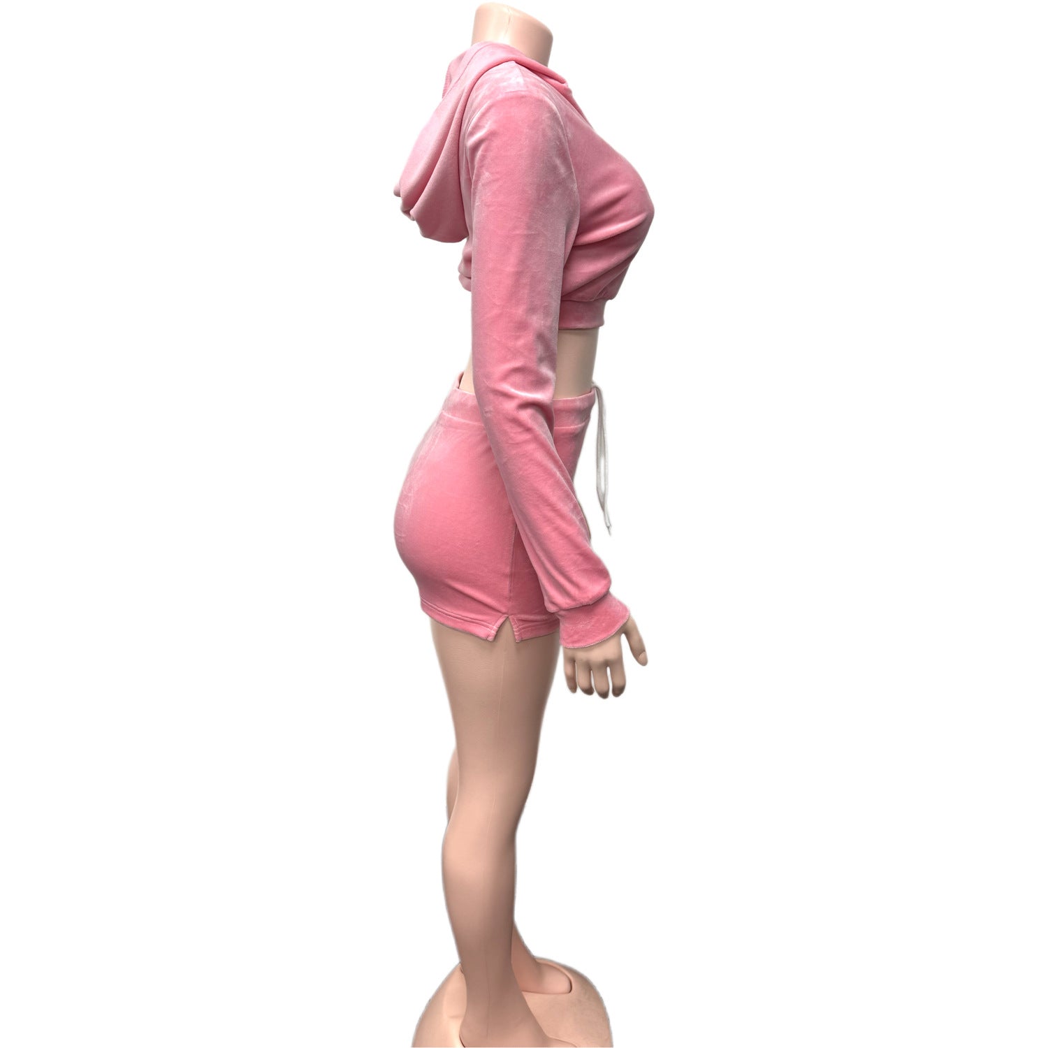 Women Solid Hooded Cropped Long-Sleeved Top Bodycon Skirt Two-Piece Set 7