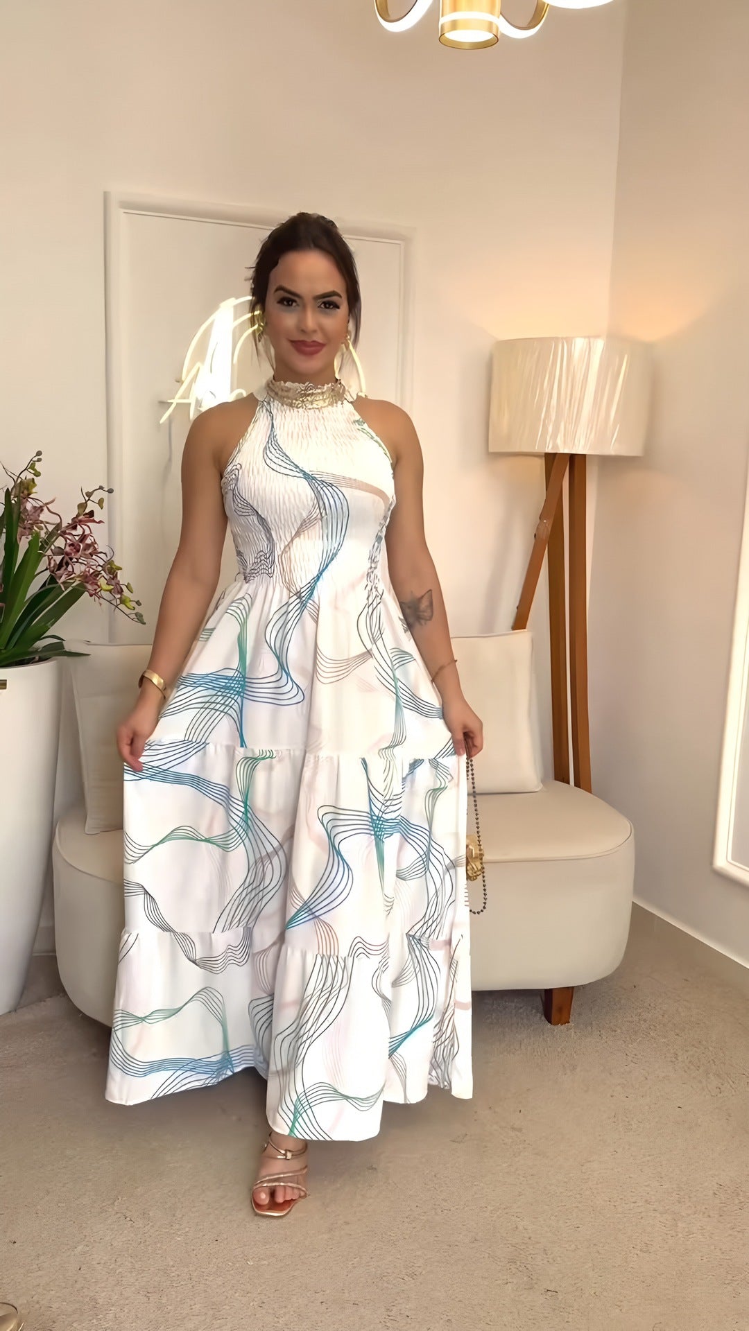 Women's Halter Neck Print Holidays Casual Sleeveless A-Line Dress