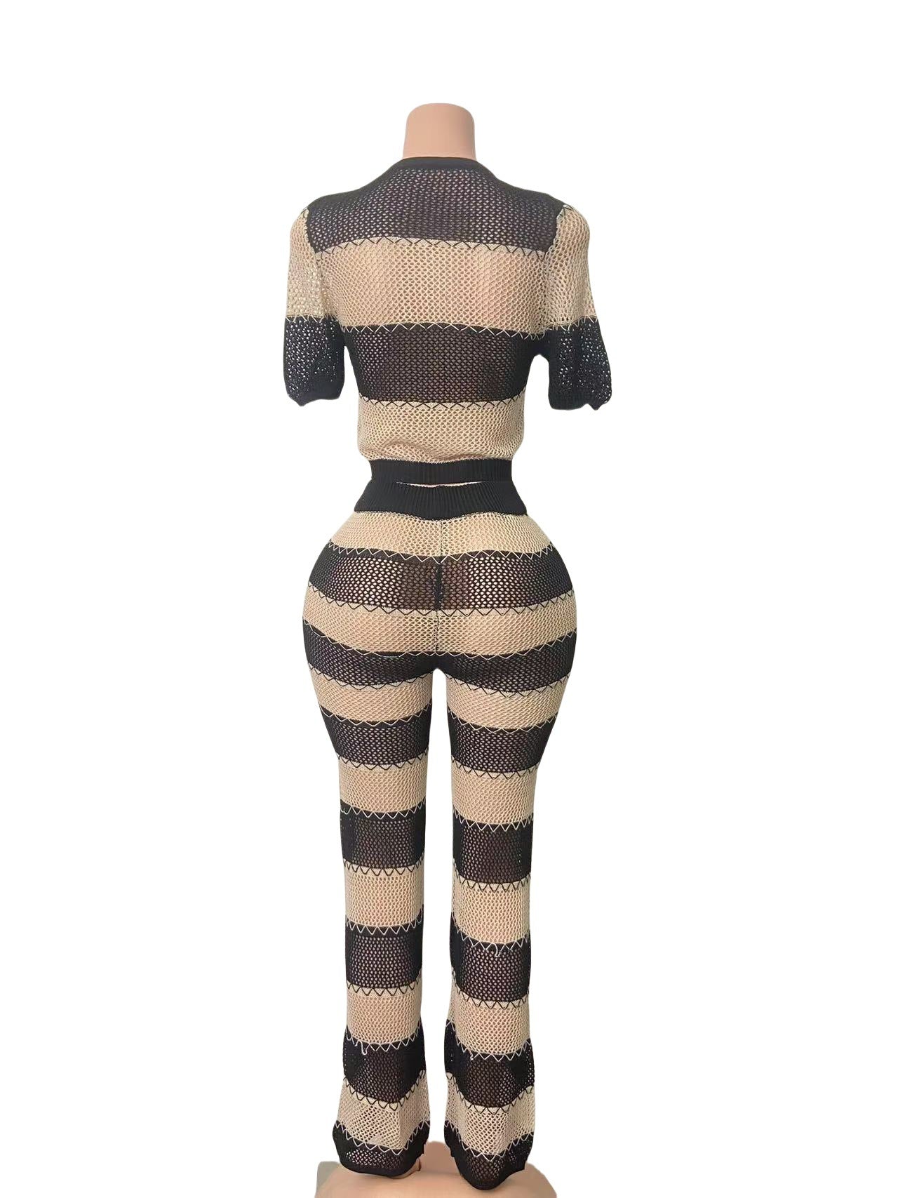 Women's Fashion Knit Cut-Out Short-Sleeve Pants Set Beach Outfit 12