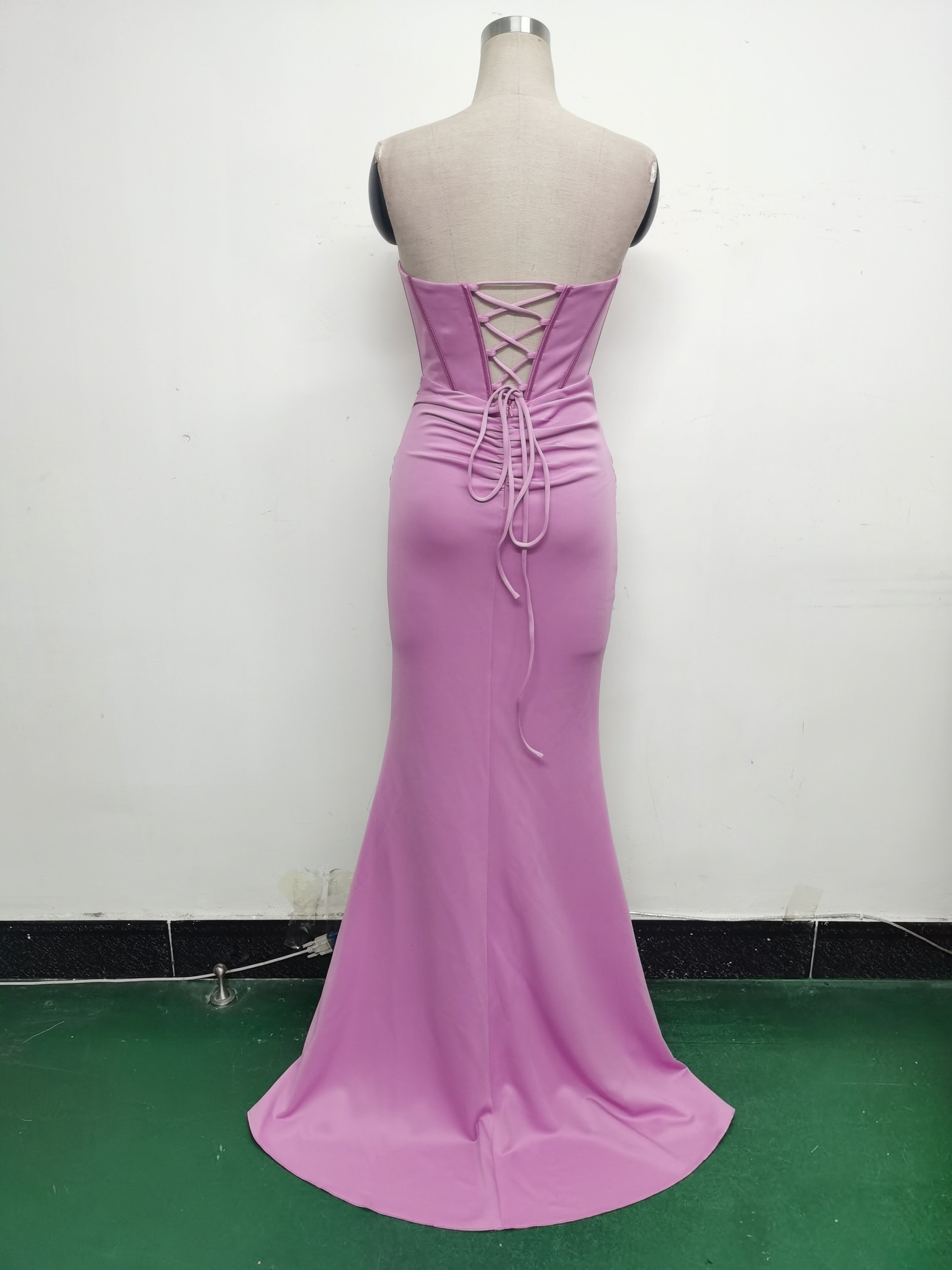 Women herringbone Strapless sweetheart neck hollow Lace-Up Formal Party evening dress 37