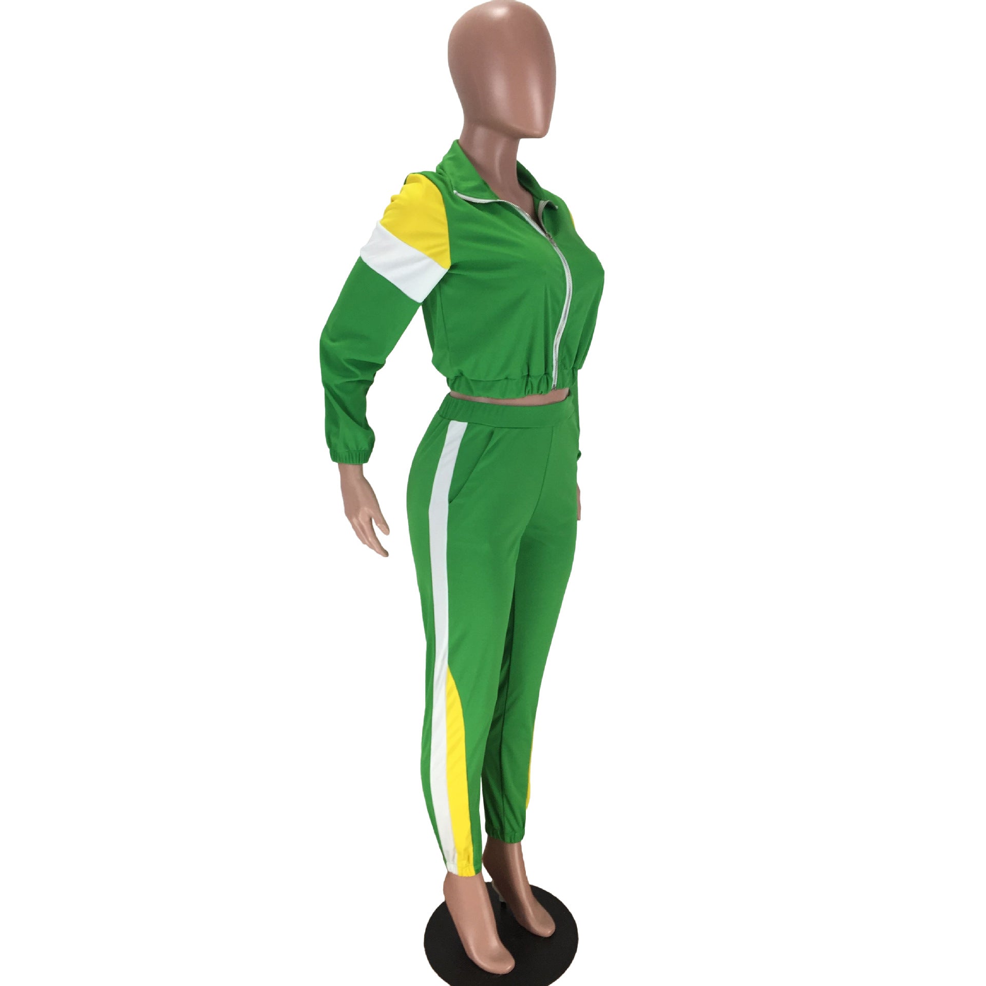 Women's Patchwork Sport Contrast Casual Tracksuit Two Piece Set 40