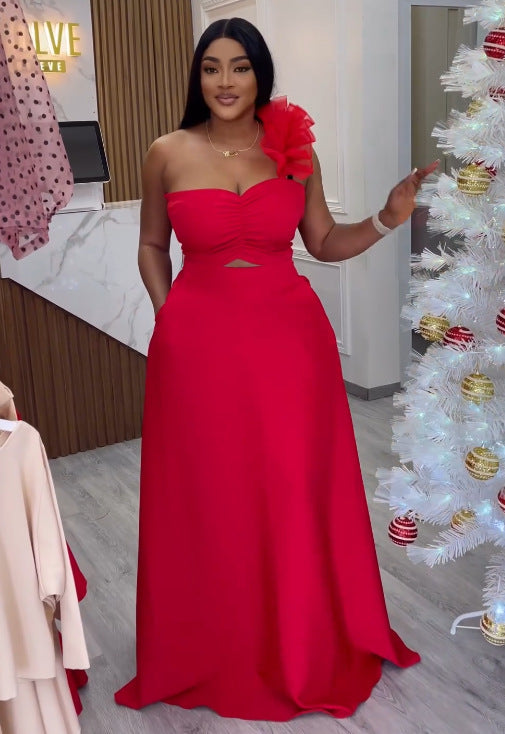 Sexy Slim Waist Ruffled One Shoulder Evening Dress 4