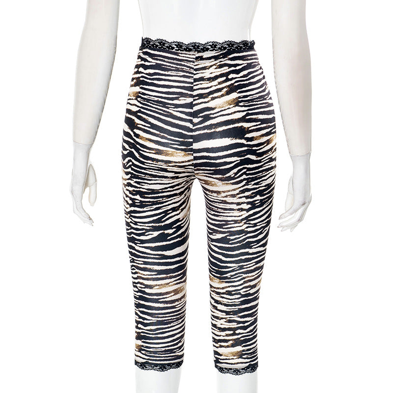 Women Summer Sexy Lace Leopard Print Capri Pants 10