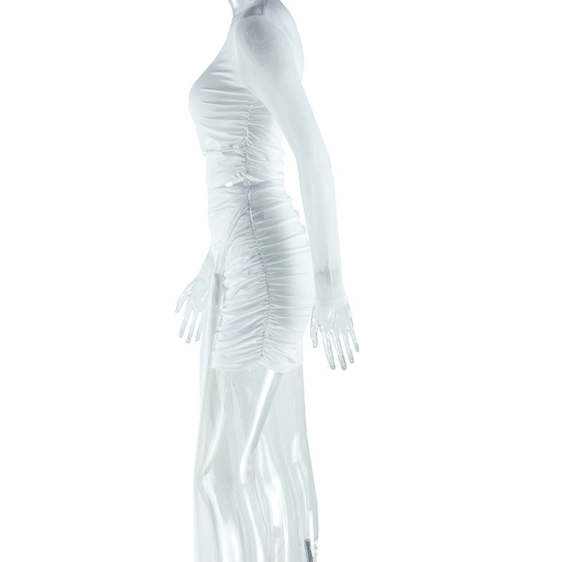 Women's Solid Color Round Neck Mesh Patchwork Crop Top Ribbon Skirt Two Piece Set 10