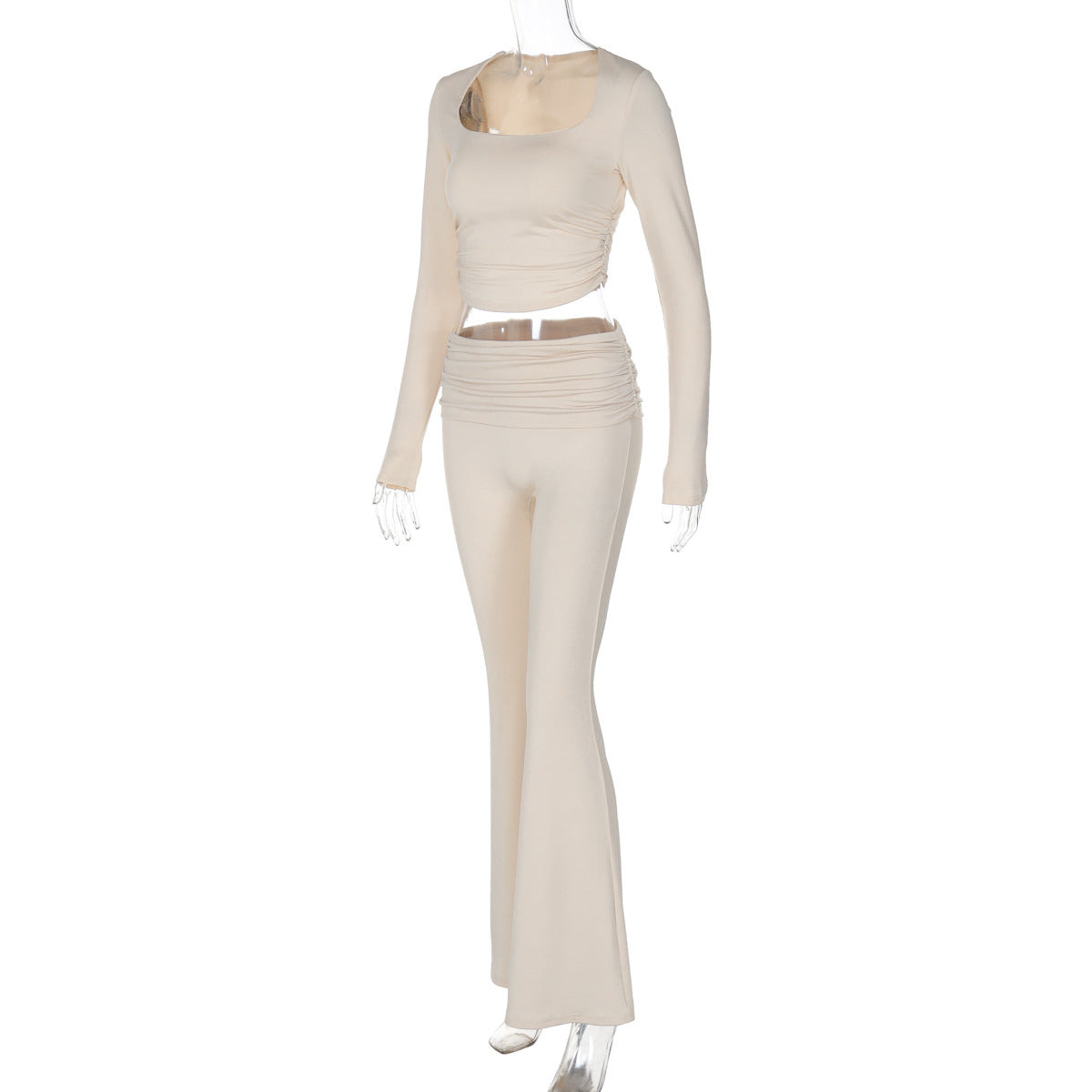 Women's Autumn Winter Solid Color Long Sleeve Tight Fitting Two-Piece Pants Set 8