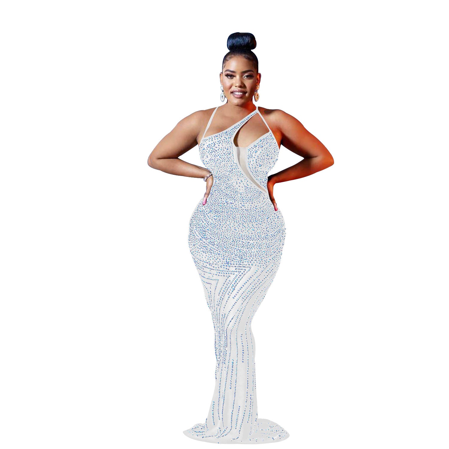 Women'S Fashion Mesh Beaded Sleeveless Straps V-Neck Maxi Dress 11