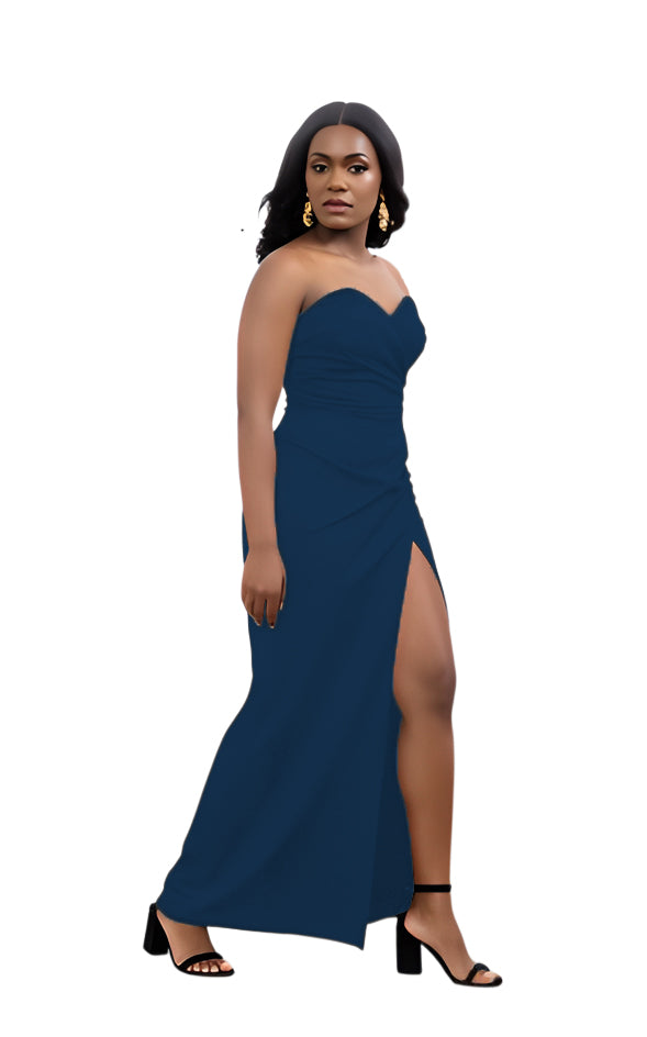 Solid Color Strapless Slit Long Dress 14