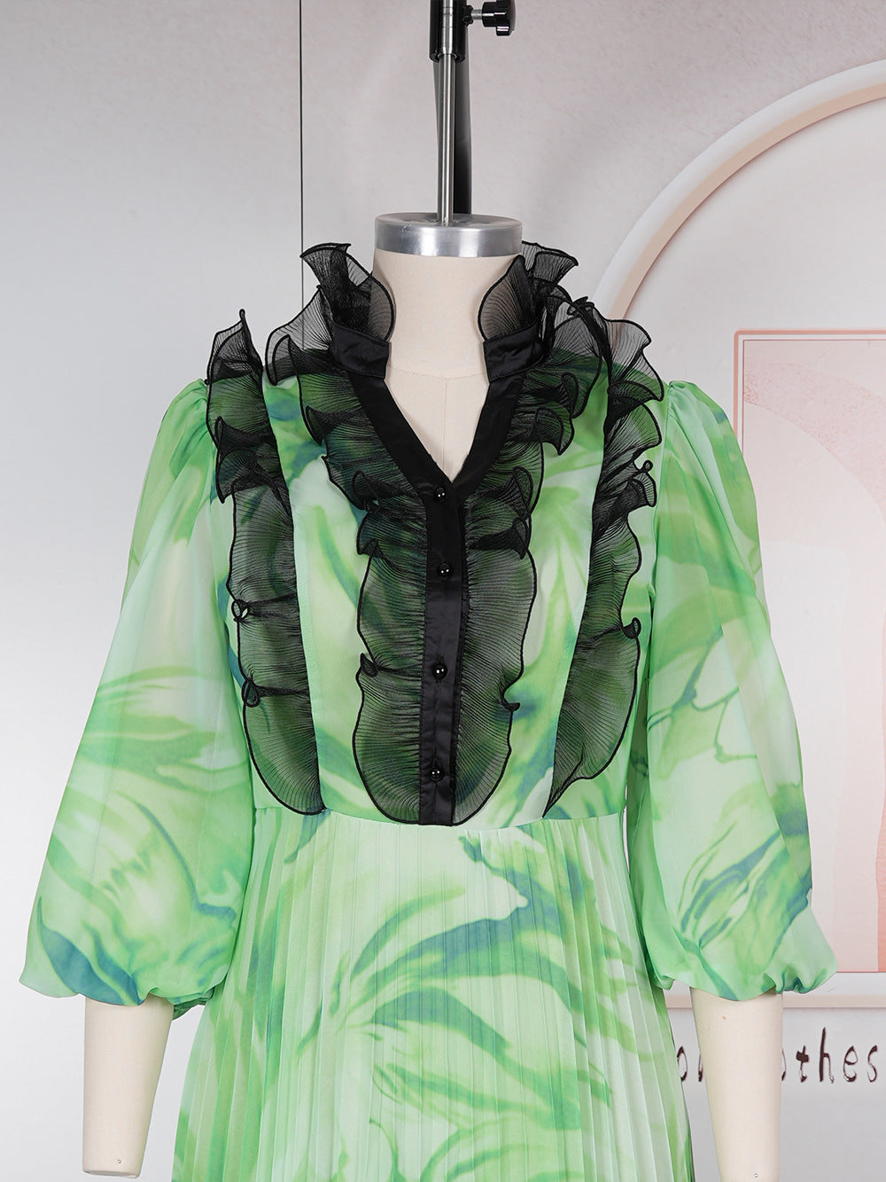 Elegant Long Dress Pleated African Plus Size Women's Print Chiffon Dress 16