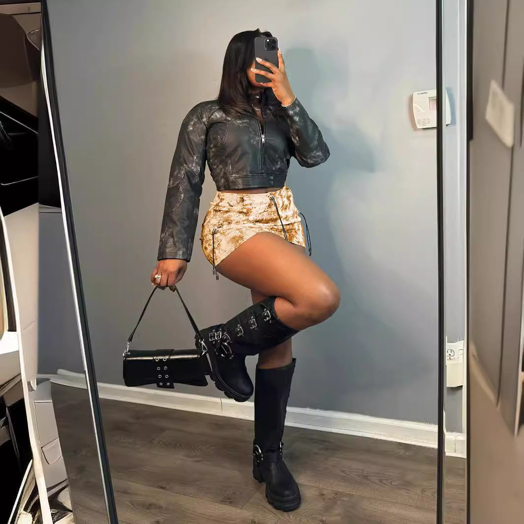 Women Printed Pleated Casual Pocket Skirt 11