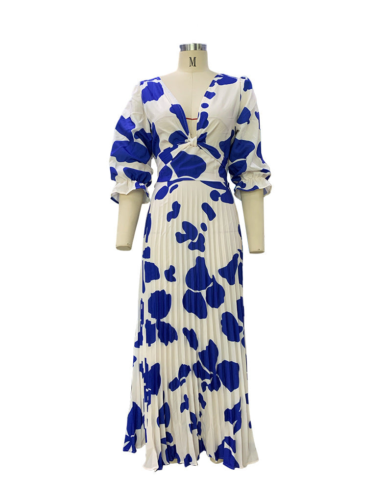 Summer Women's Fashion V-Neck Half-Sleeve Print Maxi Dress 7