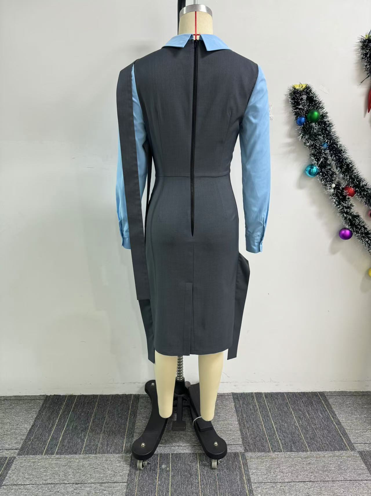 Women patchwork contrast color split dress 7