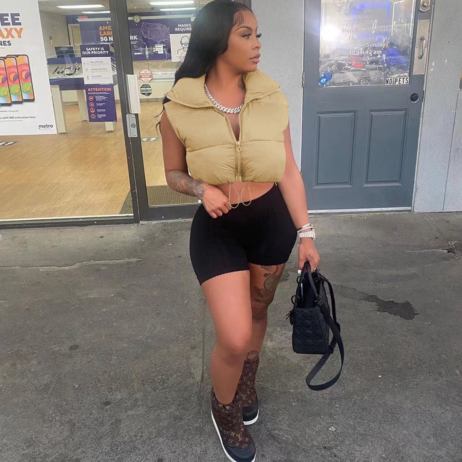 Women'S Winter Fashion Casual Solid Cotton Padded Vest Jacket 8