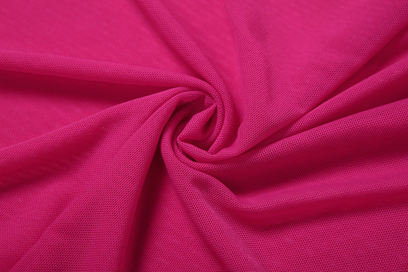 Women Fall Mesh Sexy One-Sided Long-Sleeve Crop Top with Pleated Slit Skirt Two-Piece Set 19