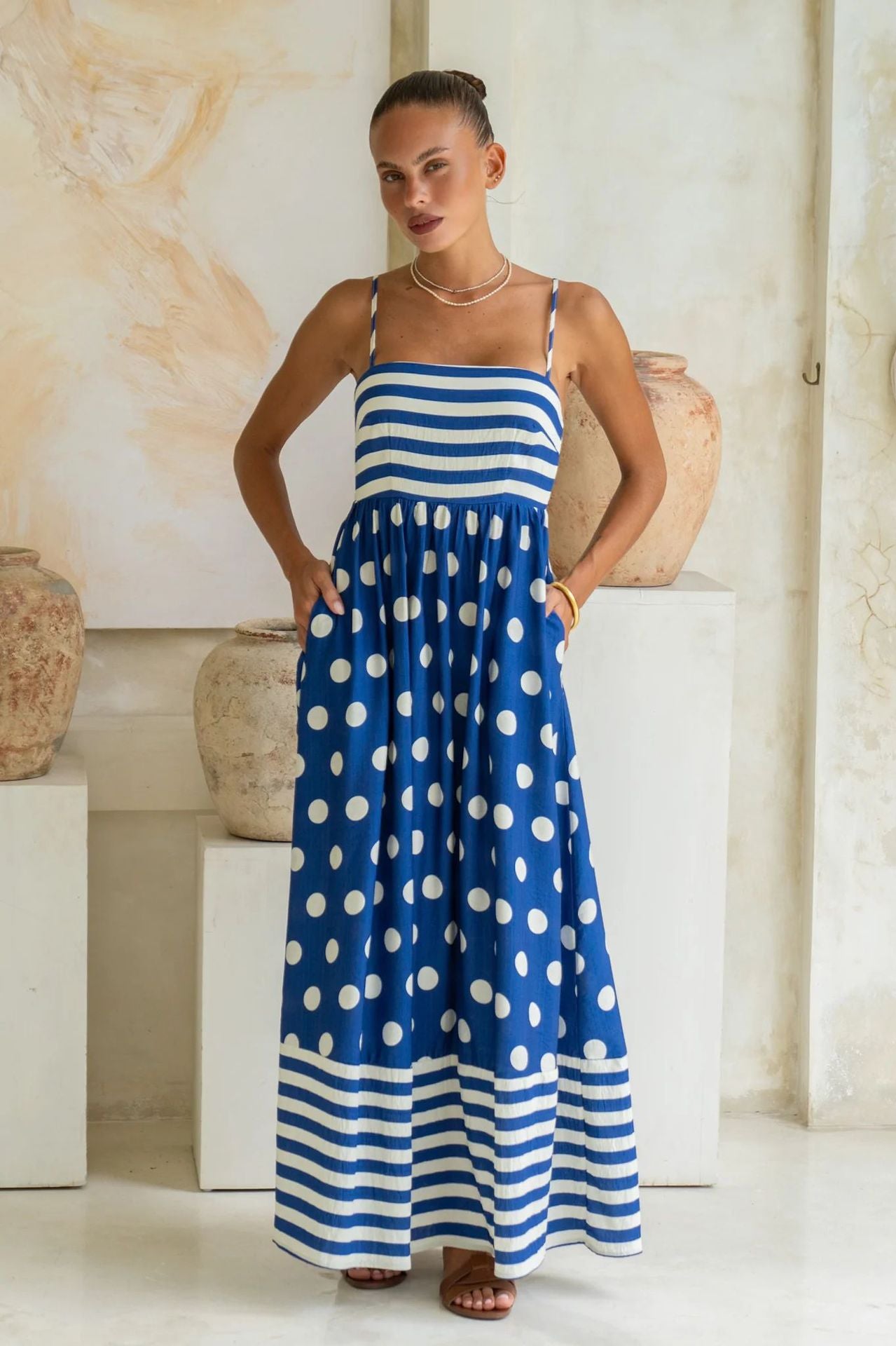 Summer Fashion Print Low Back Strap Sexy High Waist Long Dress 4