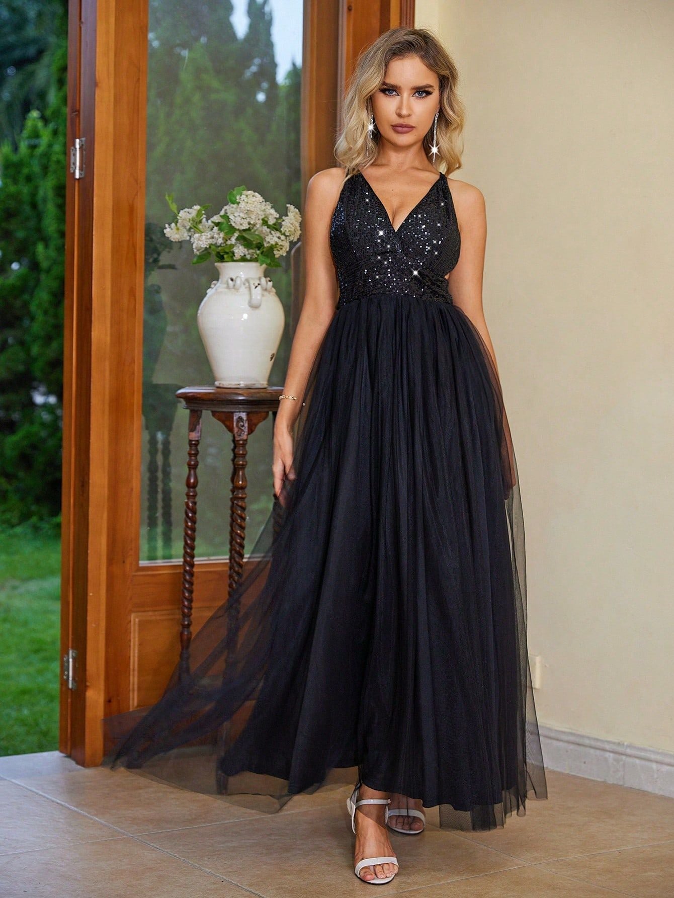 Women Sequin Patchwork Backless Dress 8