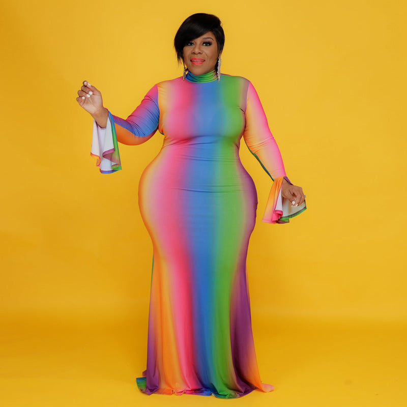 Plus Size Women Gradient Print Dress 3