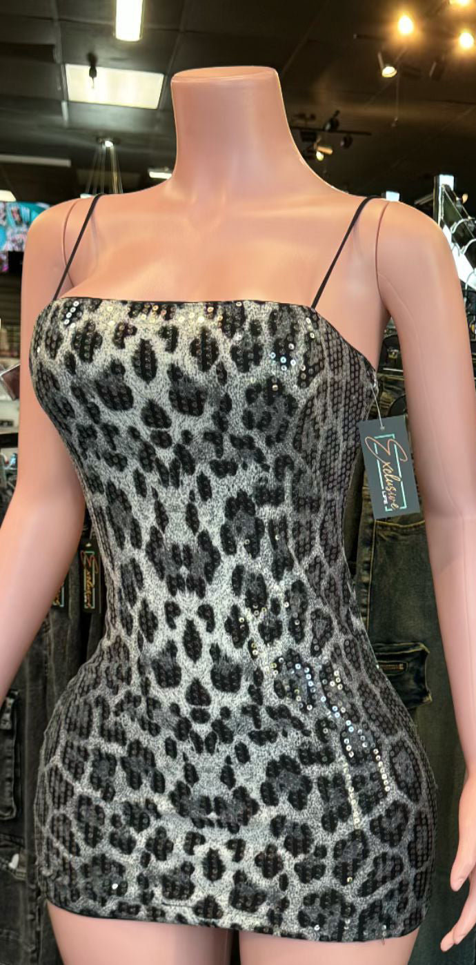 Women's Leopard Print Patchwork Sequin Bodycon Dress