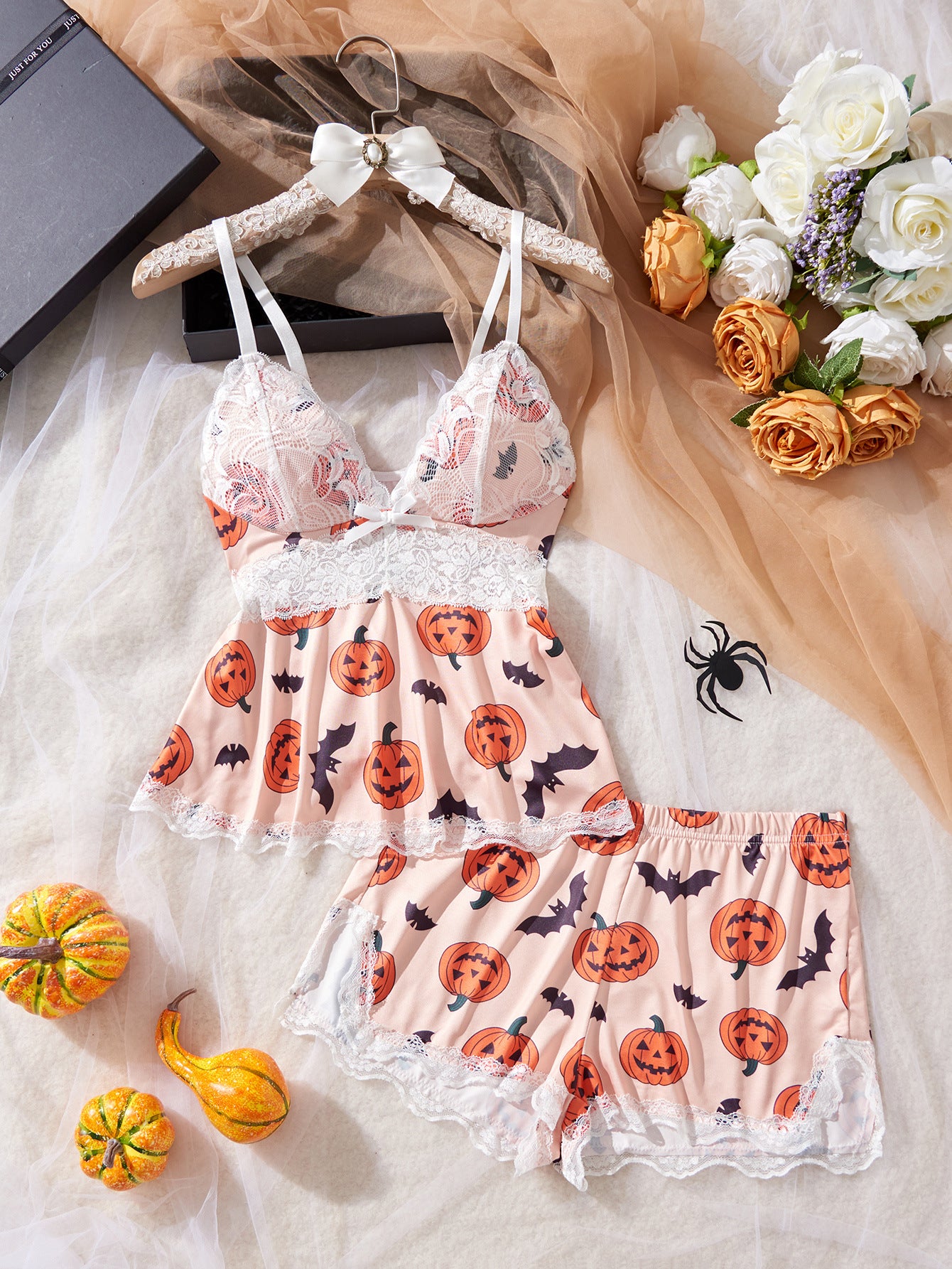 Sexy Lace Patchwork Lingerie Set Print Loungewear Two-Piece Set