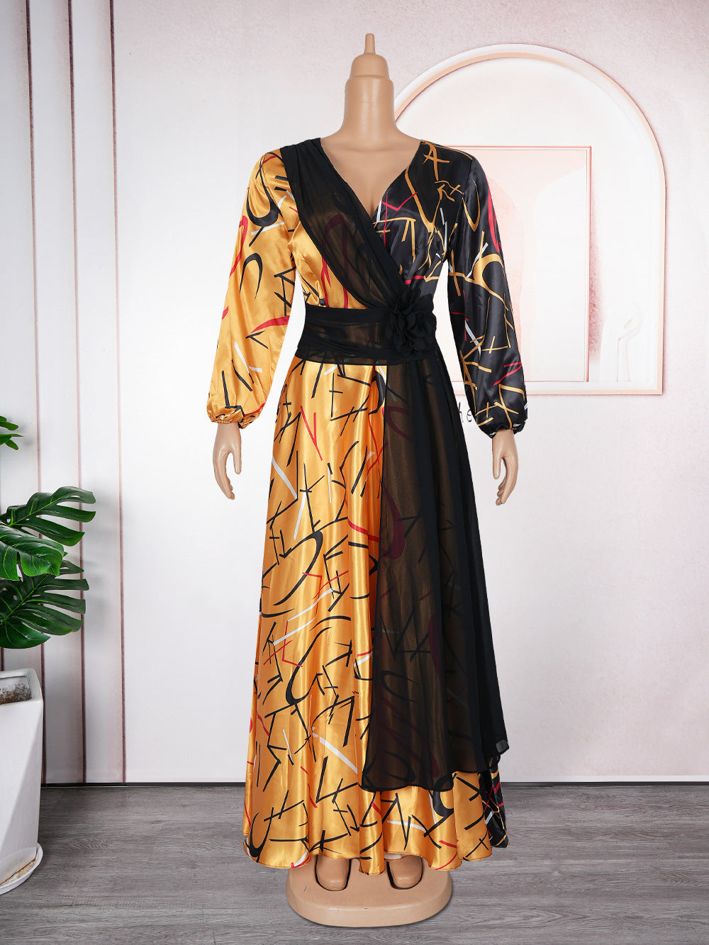Africa Women's Muslim Color Block Print Plus Size Long Dress 10
