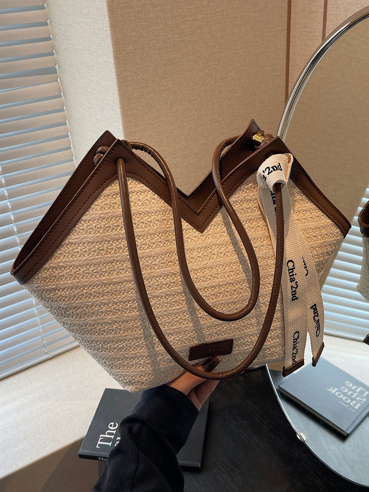 Women woven straw bag handbag single shoulder bag Beach shoulder bag Career tote bag 5