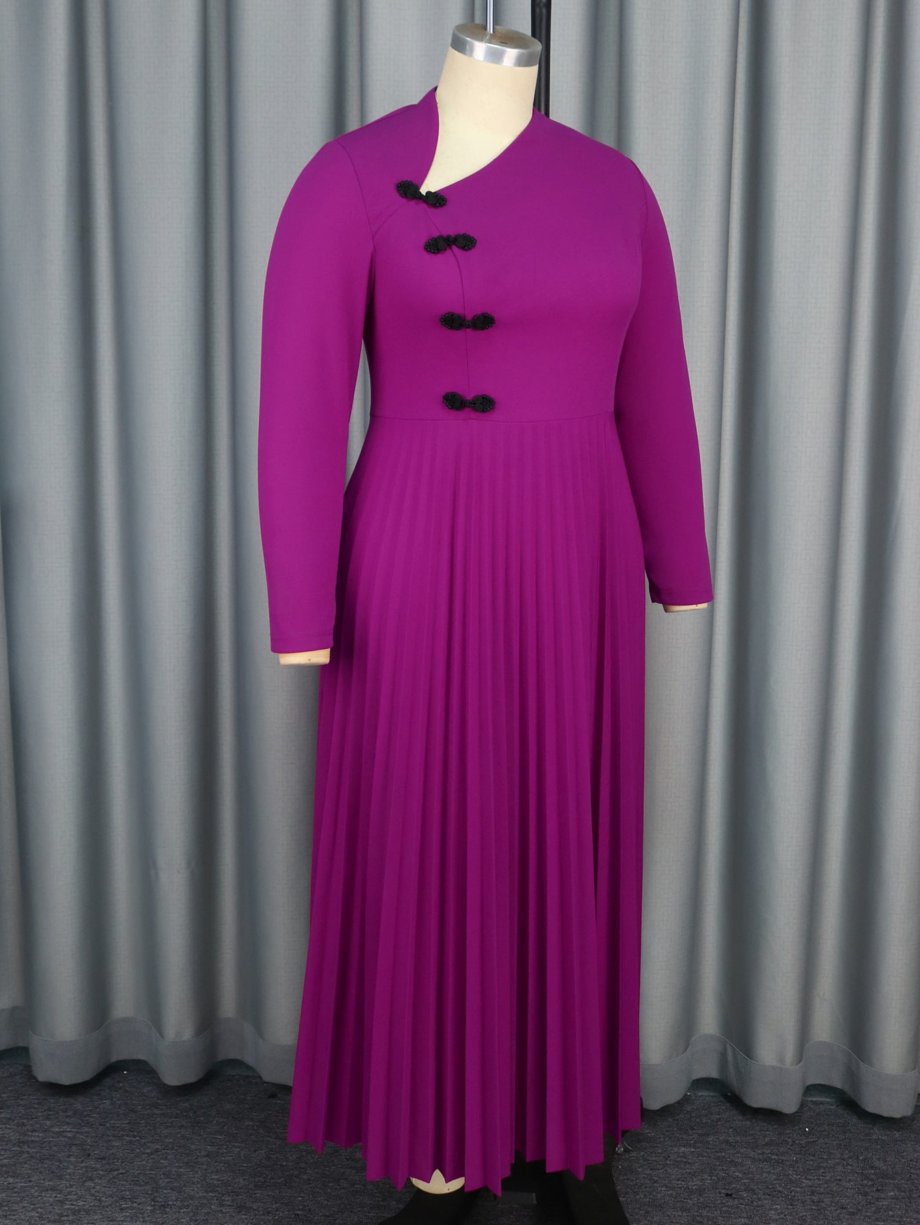 Plus Size Women Ruffles Elegant V-neck Pleated Party Dress 10