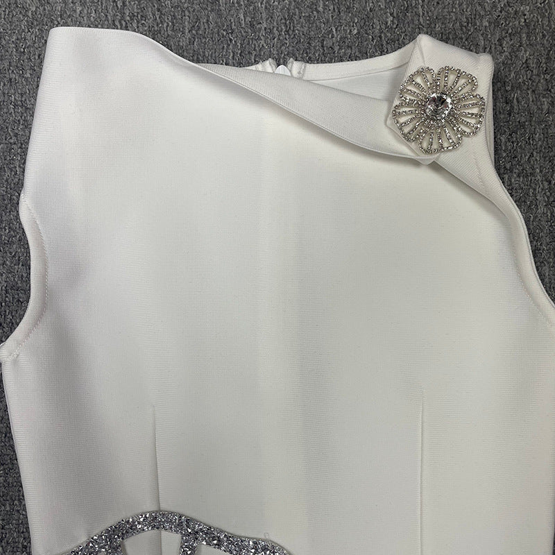 Women's Round Neck Sleeveless Luxury Rhinestone Elegant Bandage Dress 7