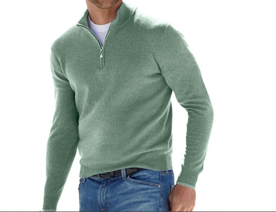 Men's Autumn Long Sleeve V-Neck Zipper Casual Top 10