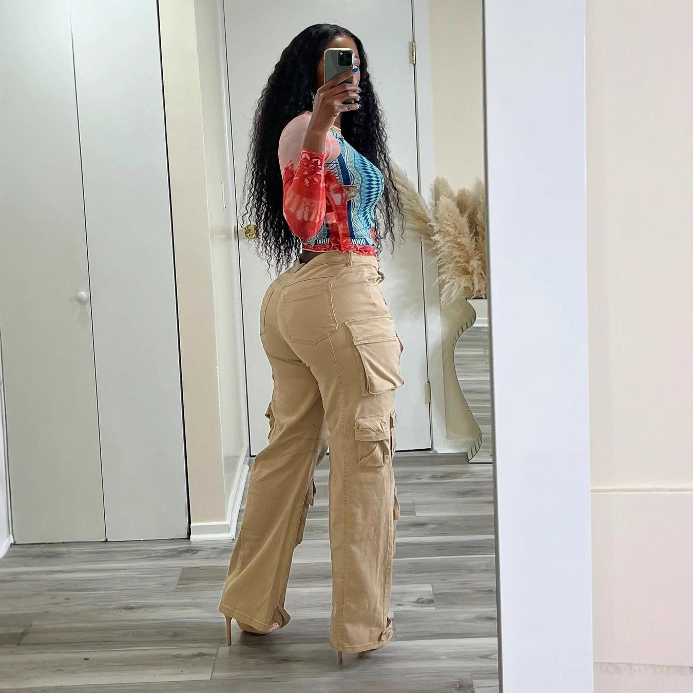 Women Cargo Pocket Denim Pants 3