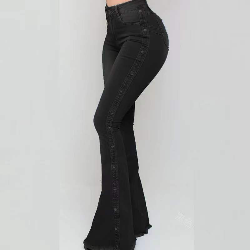 Women Elastic Bell Bottom Denim Pants 4