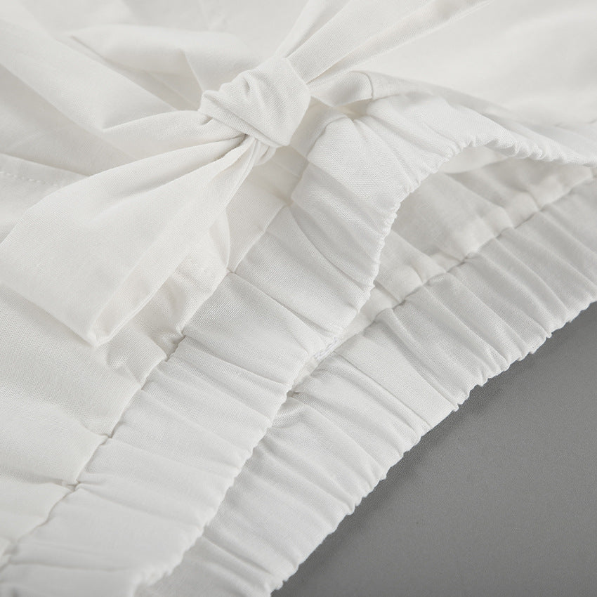 Women Spring and Summer Casual white sleeveless round neck vest lace-up shorts Two Piece Set 23