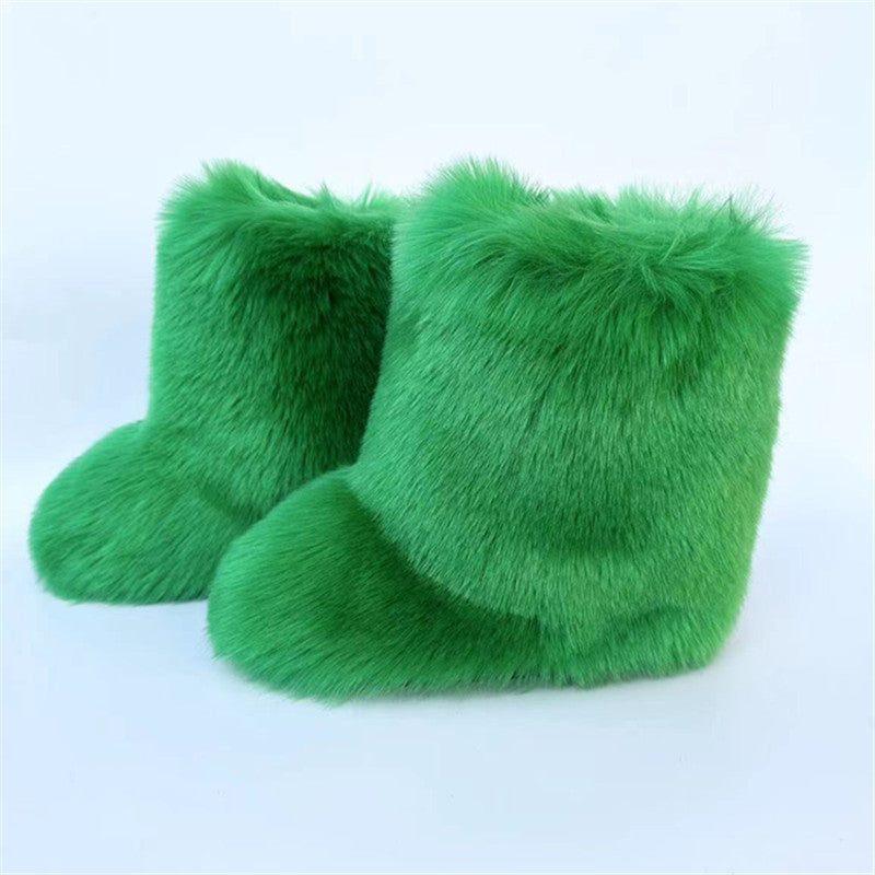 Women Furry Mid-length Snow Boots 14