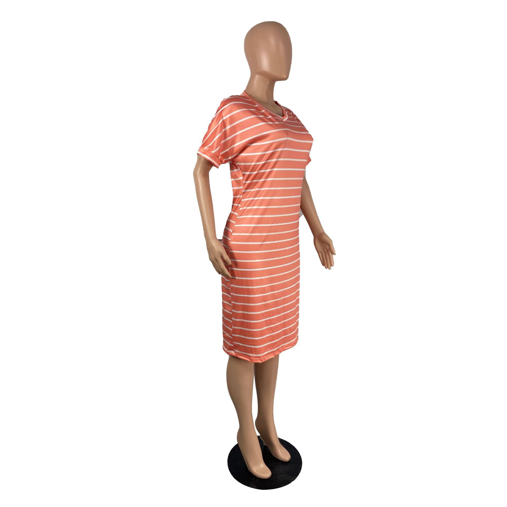 Women Striped Print V-Neck Casual Dress 9