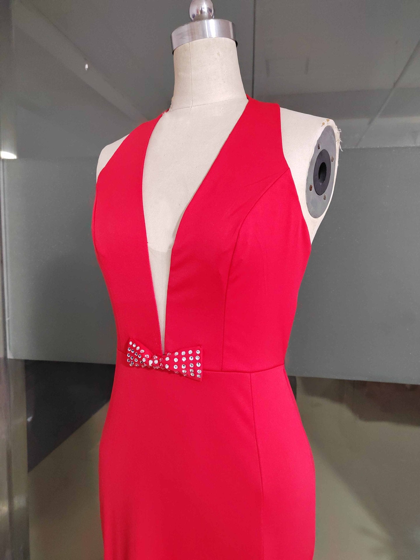 Women sexy halter neck beaded split maxi dress 8