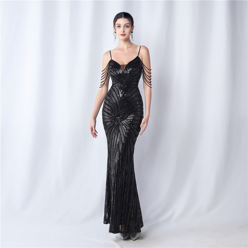 Beading Wedding Party Gown Beaded Suspender Evening Dress 13