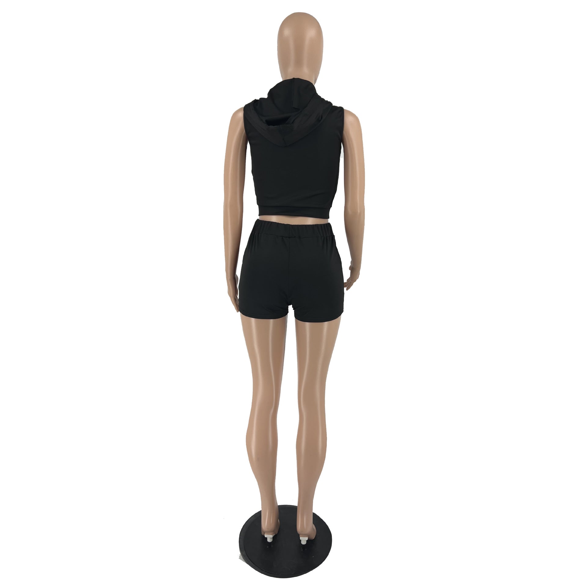Women's Summer Hooded Sleeveless Zipper Top and Shorts Two-Piece Sports Set 8