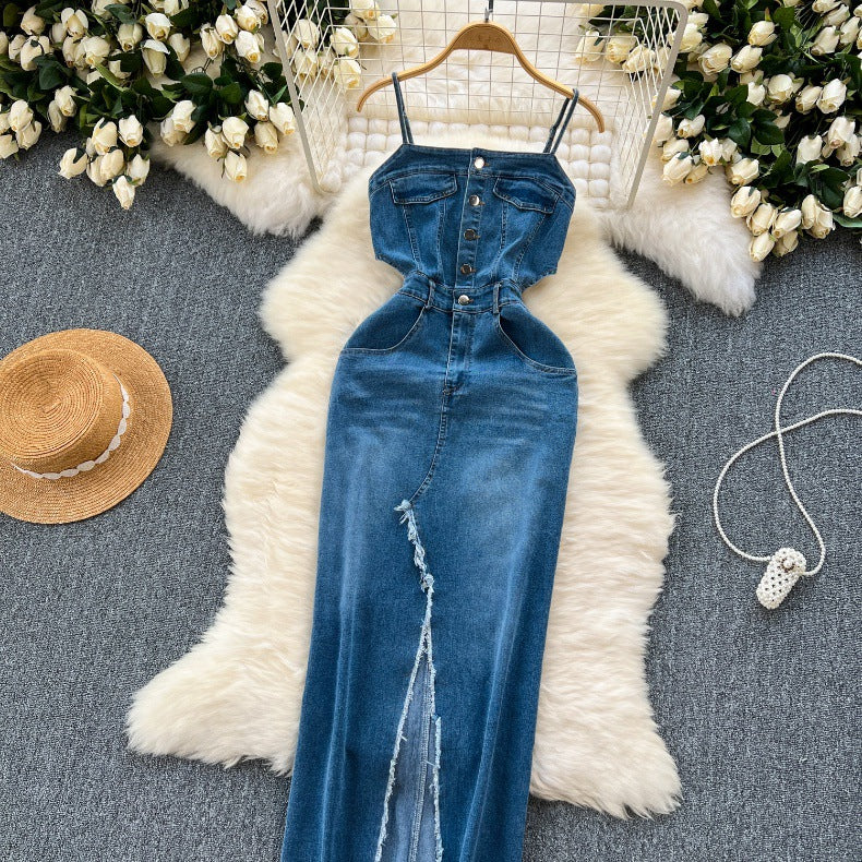 Women's Summer Slit Strap Dnim Dress 20