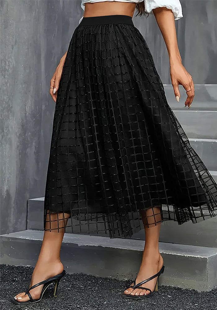 Women plaid mesh skirt