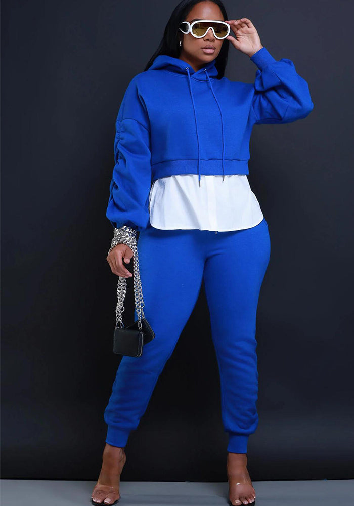 Women Casual Fall/Winter Patchwork Hoodies and Pant Two-piece Set