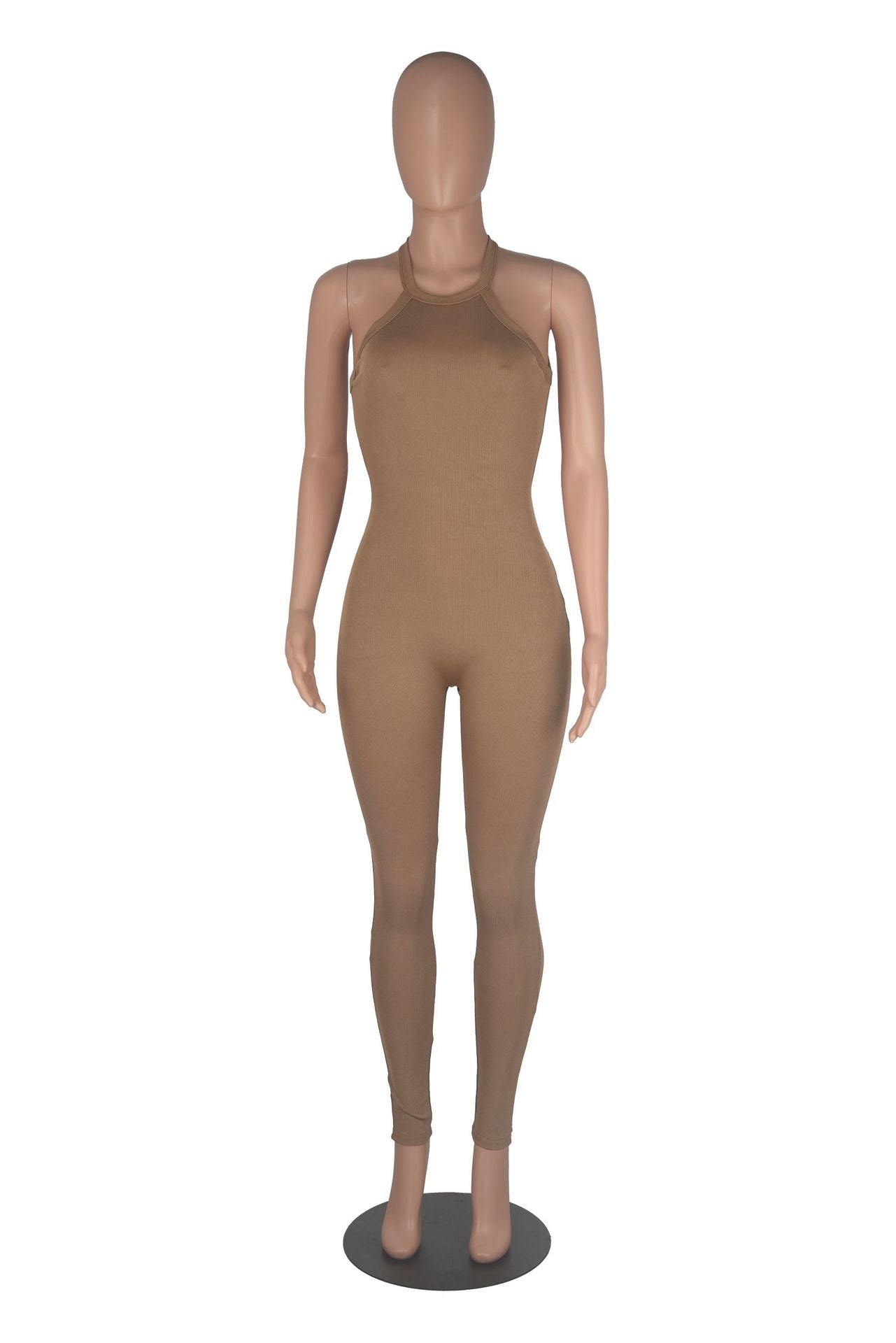 Women Sexy Solid Slim Backless Sports Jumpsuit 19