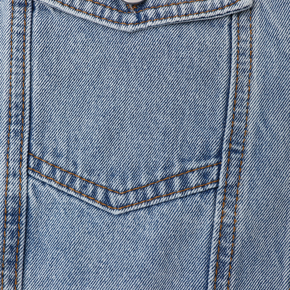 Women American Retro Color-blocking Patchwork Denim Shirt 5