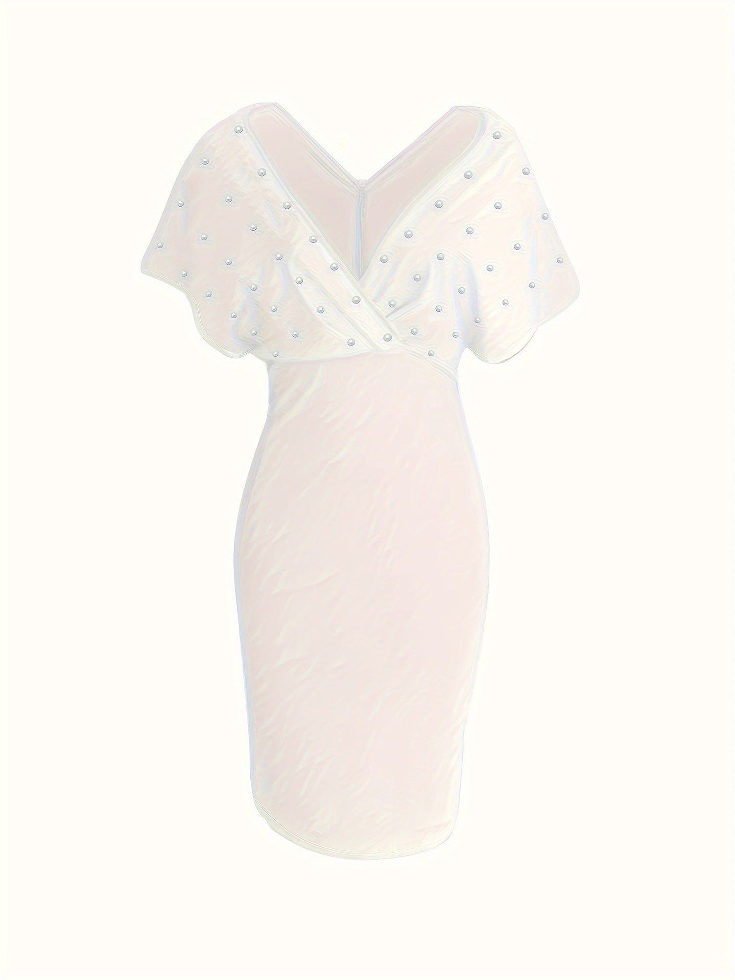 Solid Color Strapless V-Neck Half Sleeves Bubble Fashion Dress 9