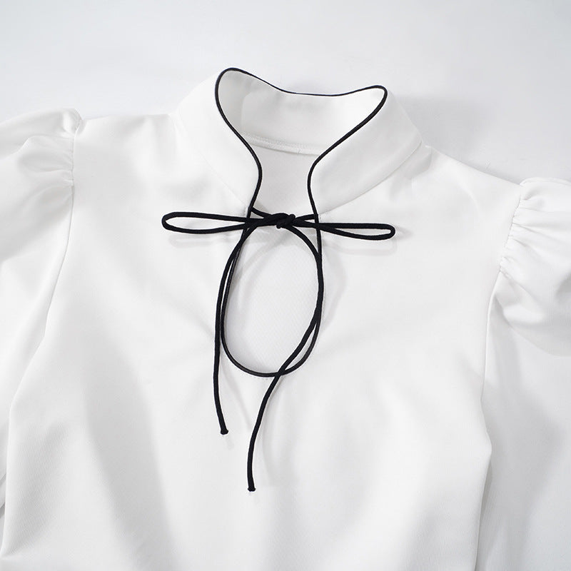 Women's Slim Long Sleeve Stand Collar A-Line Short Dress 8