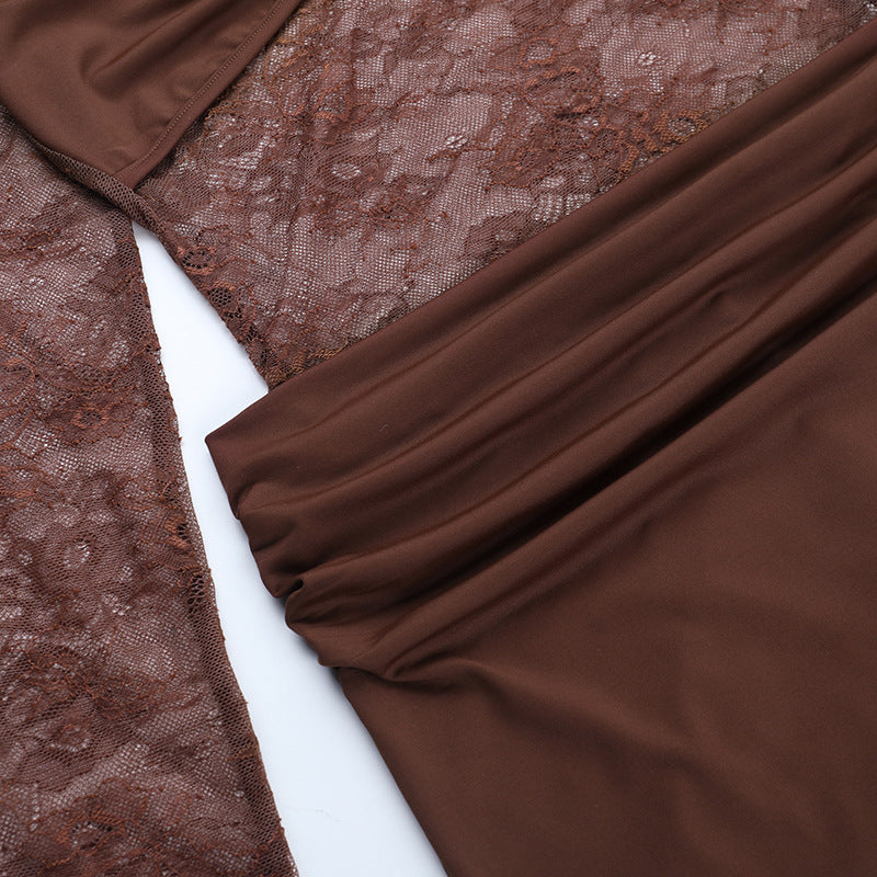 Autumn Women's Fashion Sexy Lace Patchwork Long Sleeve Dress 12