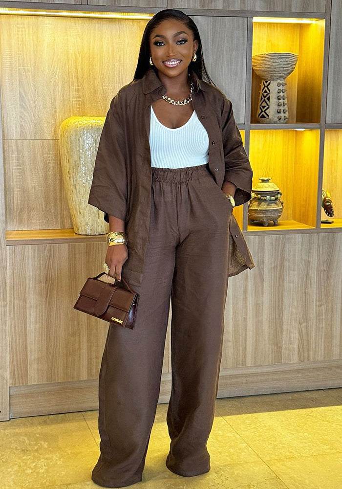 Summer Casual African Women's Three-Quarter Sleeve Shirt Top Pants Two-Piece Set