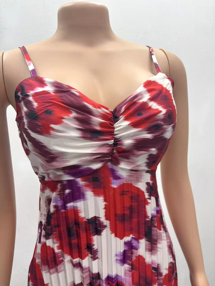 African print pleated strap long sexy dress for women 9