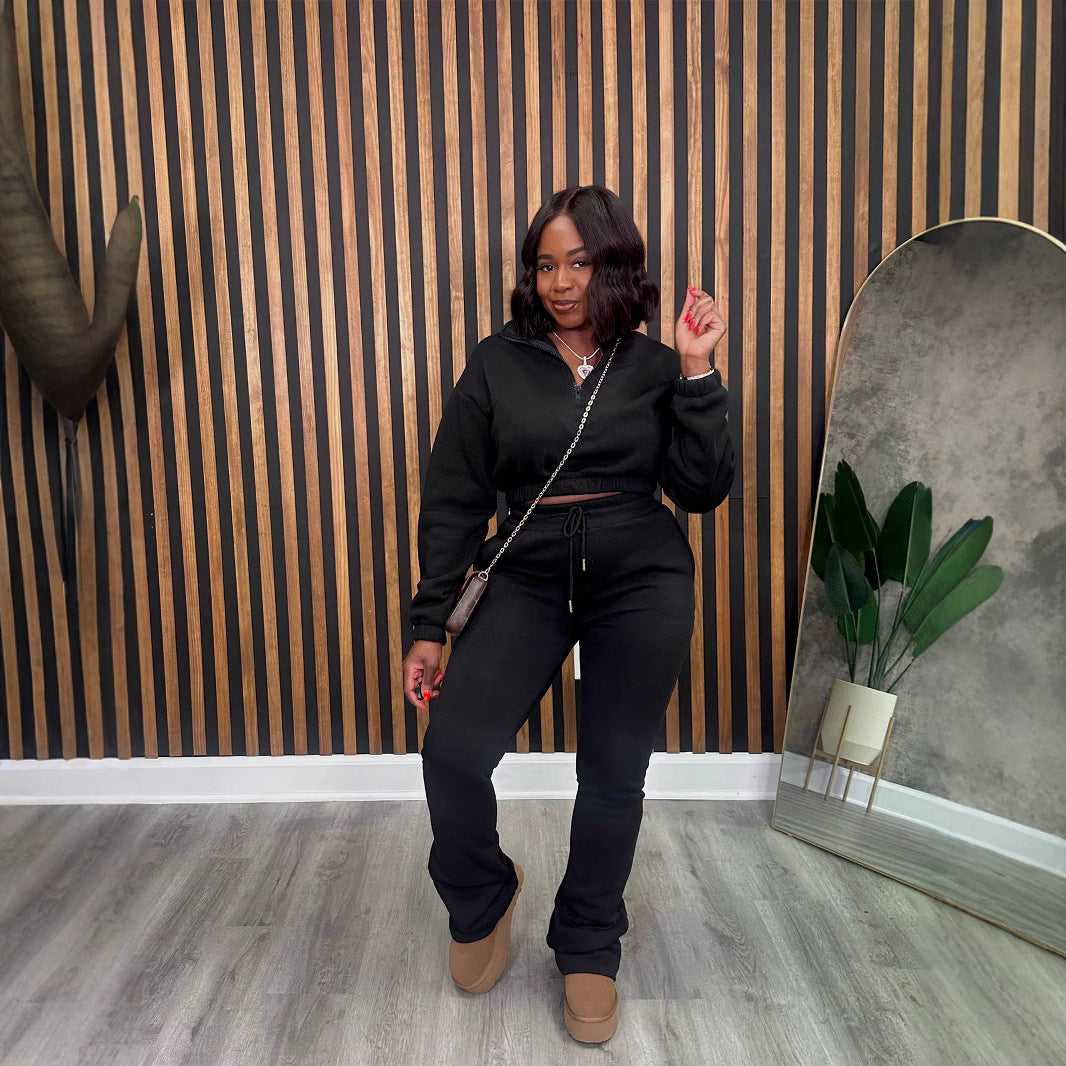 Women Fall and Winter Zipper Hoodies and Pants Sports Two Piece Set 8